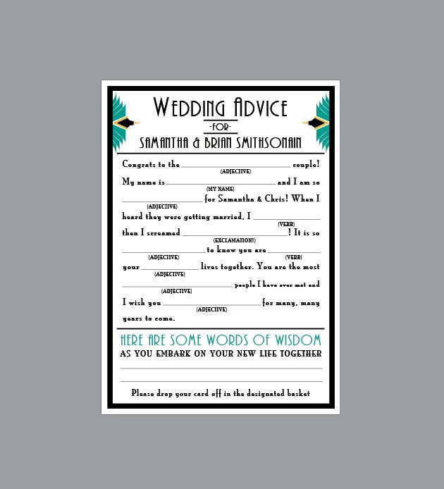 Vintage Antique Art Deco Border Wedding Reception Mad Lib Mad Libs