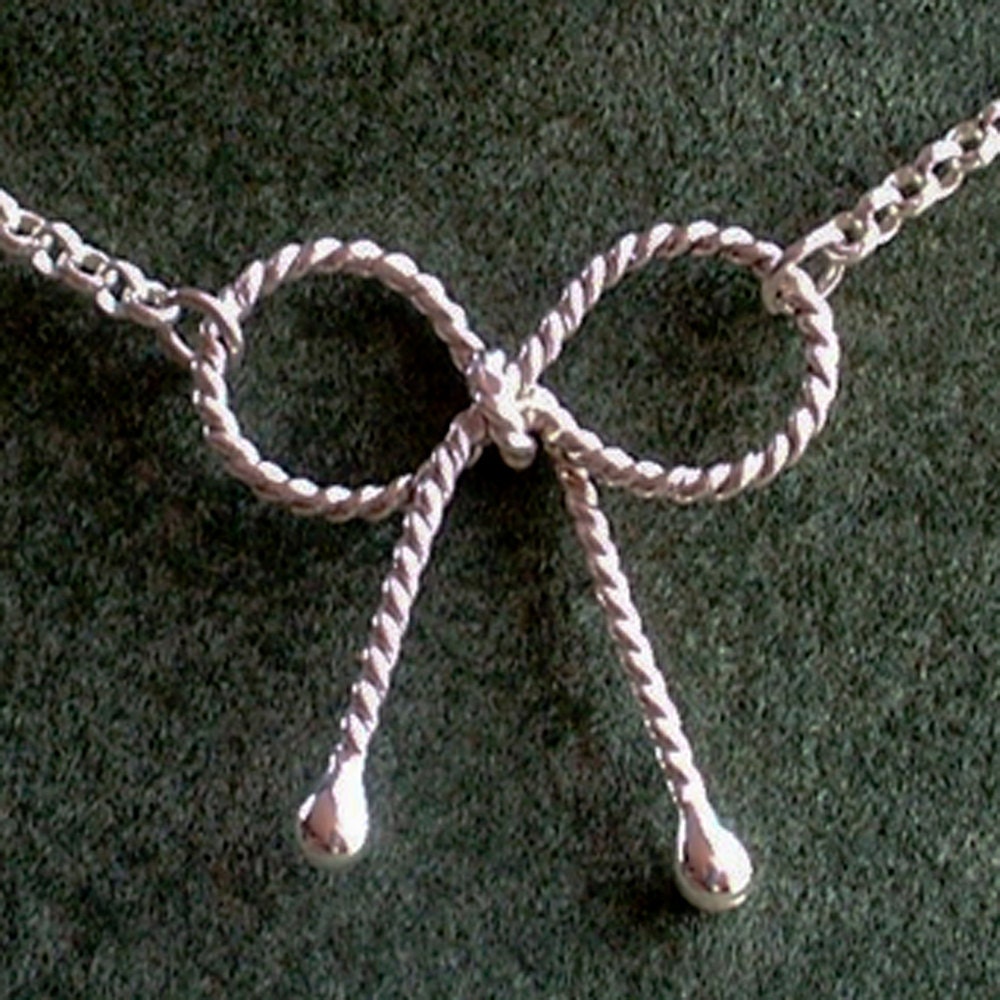Silver Bow Necklace / Handmade Sterling Silver Twisted Bow Necklace with Rolo Chain / Simple Knot Pendant with Chain