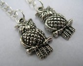 Owl Silver Plated Chain and Charm Dangle Earrings