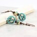 Peace Sign Earrings Turquoise Blue Copper Rustic Fashion Boho Jewelry