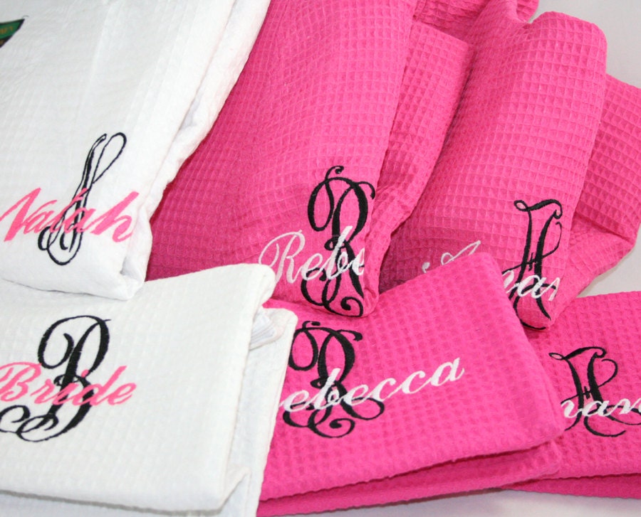 Personalized Bridal Shower Gift Waffle Robe & Cosmetic Bag Set - monogrammed embroidered