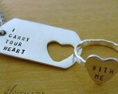 I carry your heart  PETITE dog tag and sterling silver HEART ring