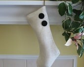 FREE SHIPPING One Cream Burlap Holiday Stocking with Your Choice of Button Colors