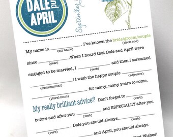 Wedding Mad Libs PDF FILE Print Yourself  Hydrangea Colors are Customizable Includes Word Bank