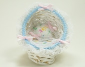 Dollhouse Miniature Wicker Baby Bassinet Nursery Baby Room White PInk Blue One Inch Scale