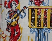 Vintage 40s Spanish Serenade 1940s Tea Kitchen Towel UNUSED