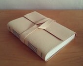 SHIPS NOW Refillable Leather Journal in  Cream / White & Turquoise - Medieval Refillable A5 large size