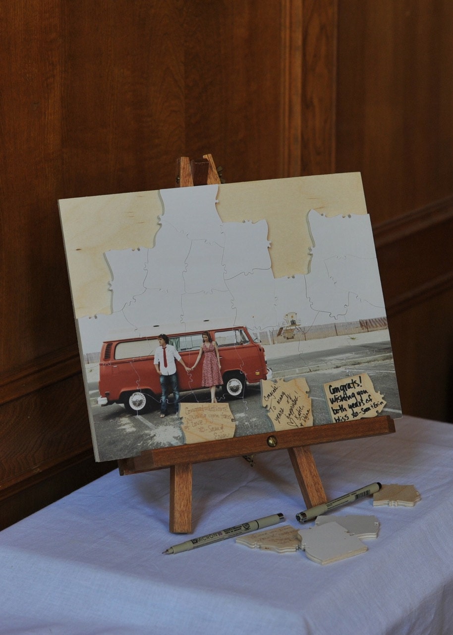 Puzzle Wedding Guest Book, 50 Wood Pieces, Use Your Photo