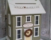 Original  -Wedding Card Box Birdhouse  Personalized -  Choose your Colors - includes JUST MARRIED banner