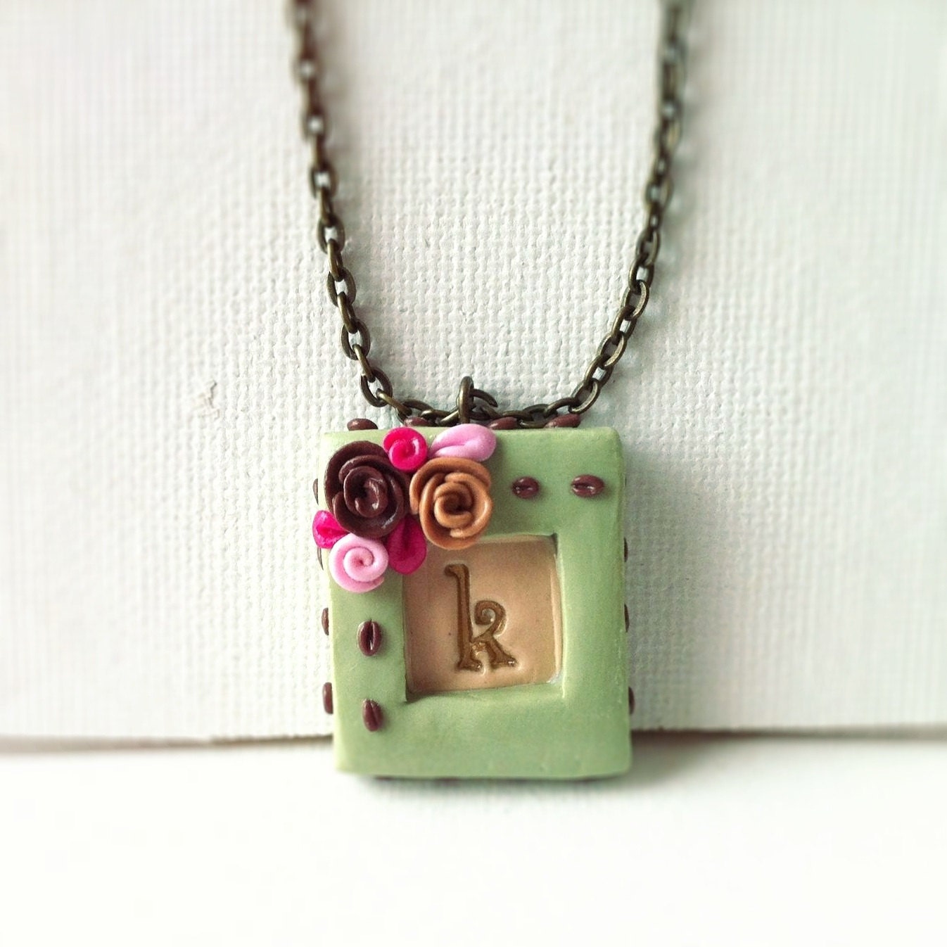 Mint necklace flower - personalized initial - unique gift