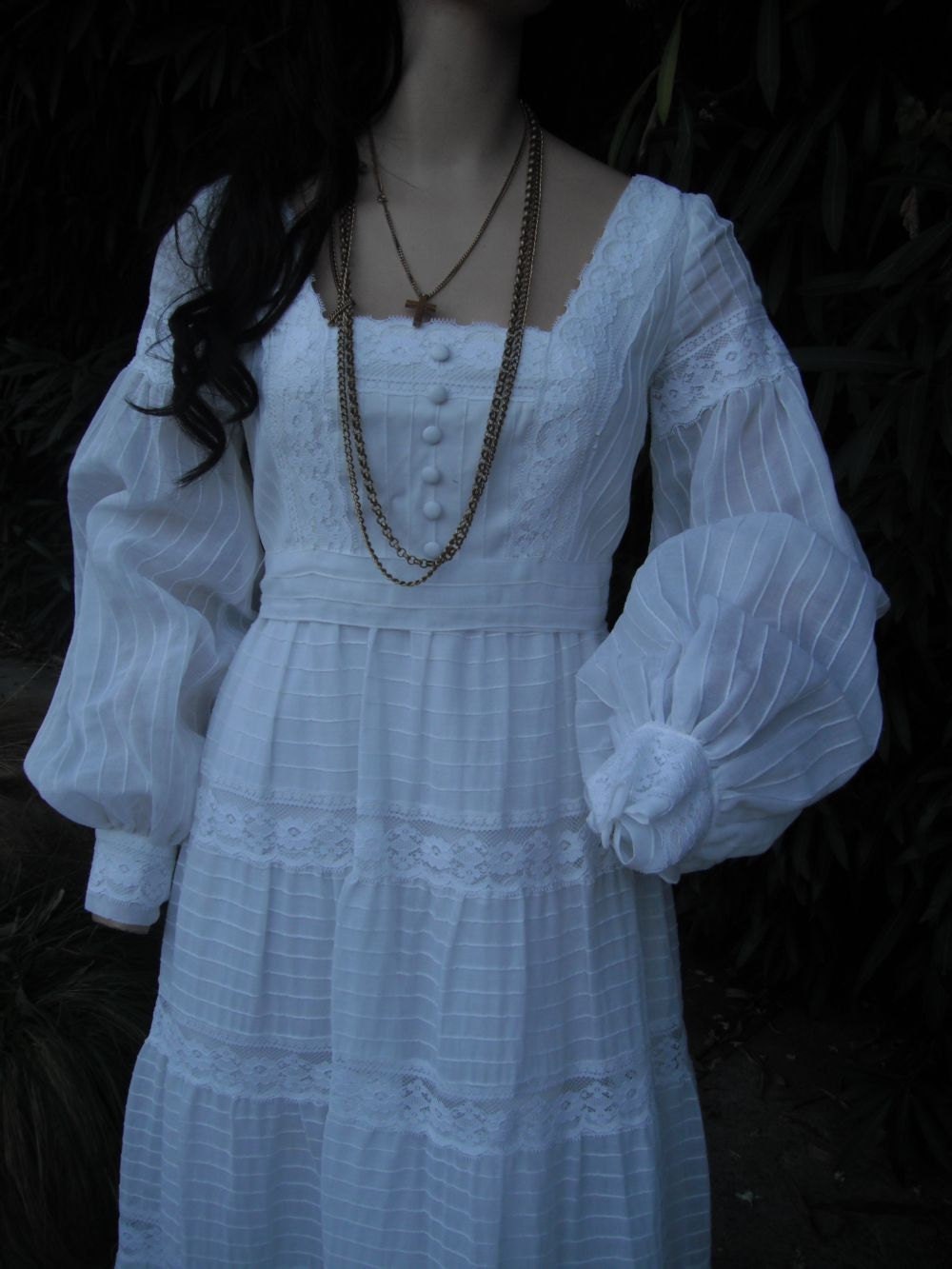 1970's White Prairie/Gunne Sax Style Dress // Long Prairie Dress // Wedding Dress