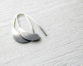 Ombre Industrial Silver Earrings  - handmade sterling silver organic look hoop earrings, black and white