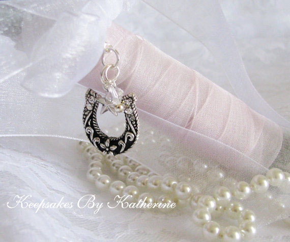 Western Wedding Bouquet Charm, Horseshoe Brides Good Luck Charm