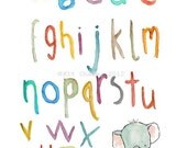 Elephant Alphabet in multi colors -- 13x19 Art Print