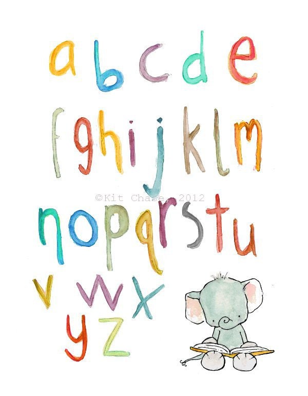 Elephant Alphabet in multi colors -- 13x19 Art Print