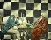 ARTWORK. Checkmate. Wooden Block Recycled Art using an original 1880s Print from the London Illustrated News