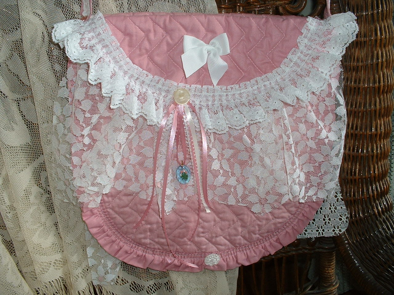 Handmade Tattered Vintage Bag, Purse, Tote - Pink & Lace, Buttons 'n Bows for the Girly Girl