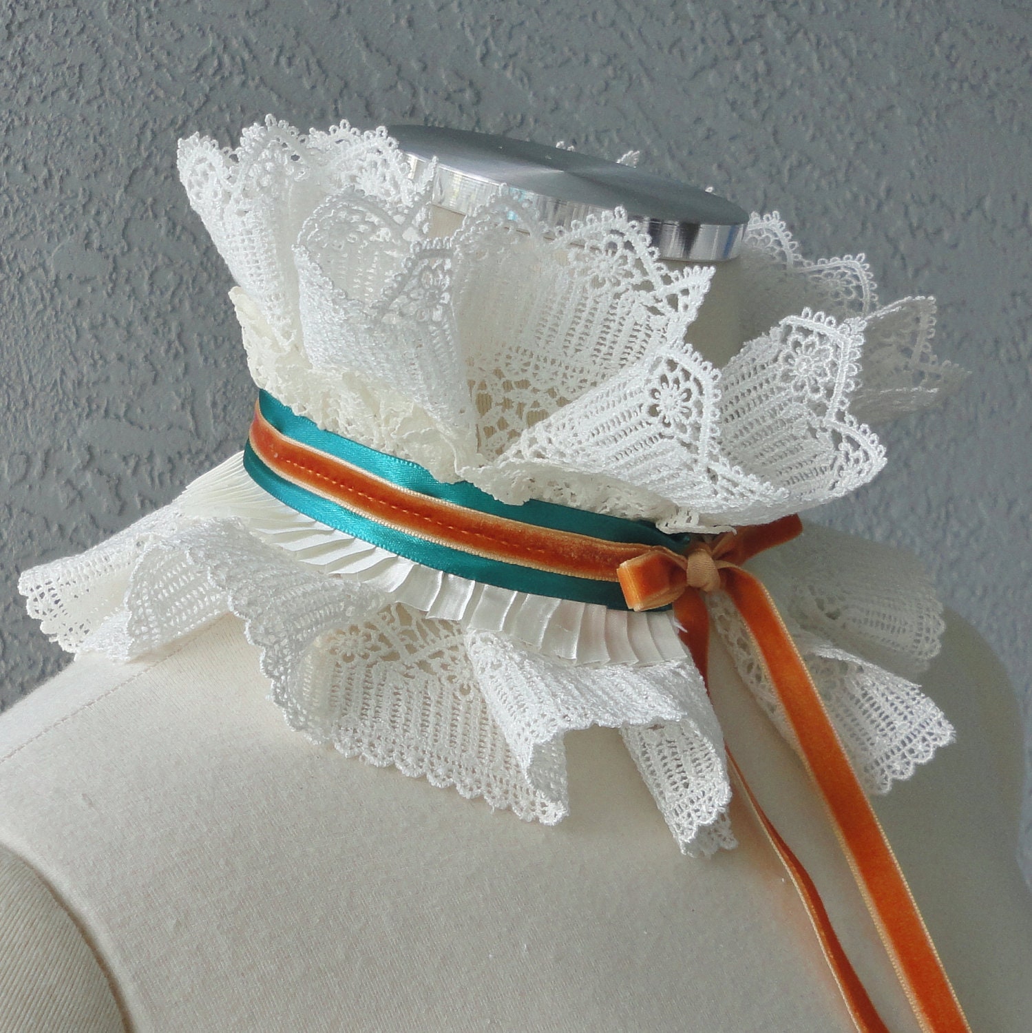 Victorian Inspired Ivory Ruffle Collar Necklace Cowl Statement Piece