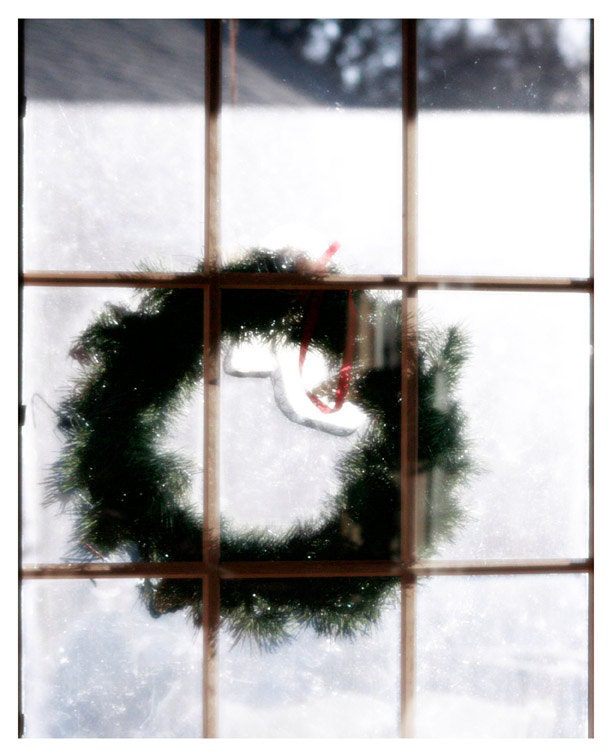 Holiday Photography, wreath, window, white,  Home For the Holidays, fine art photography print 8x12