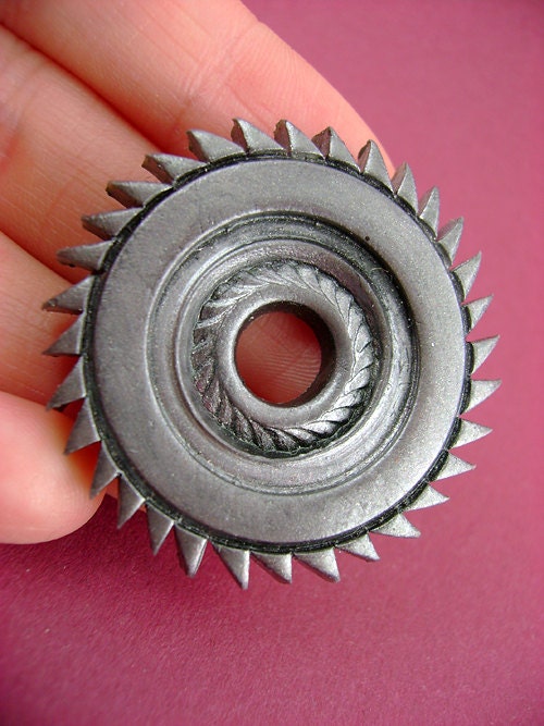 Silver Rotary Saw Blade - Mechanical Movement Collection - Industrial Steampunk Polymer Clay - Pendant / Necklace