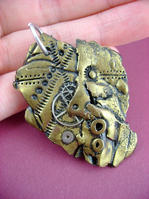 Worn Bronze Scrap Metal - Scrap Metal Collection - Industrial Steampunk Polymer Clay - Pendant / Necklace