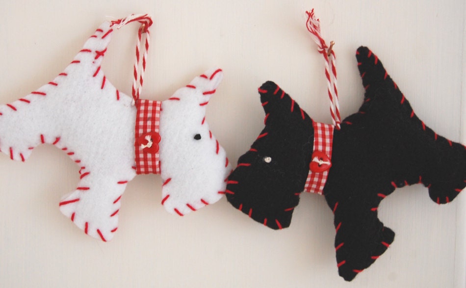 Scottie Dogs - Black and White Pair of Buddies Hanging Decoration - Alternative Christmas Decoration
