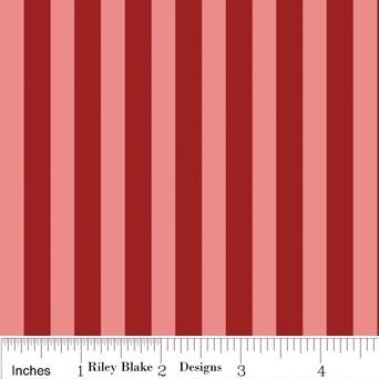 Destash Fabric -  1 yard Riley Blake Lost and Found Stripe Red/Pink