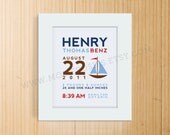 Custom Birth Announcement Print - SAILBOAT Wall Art