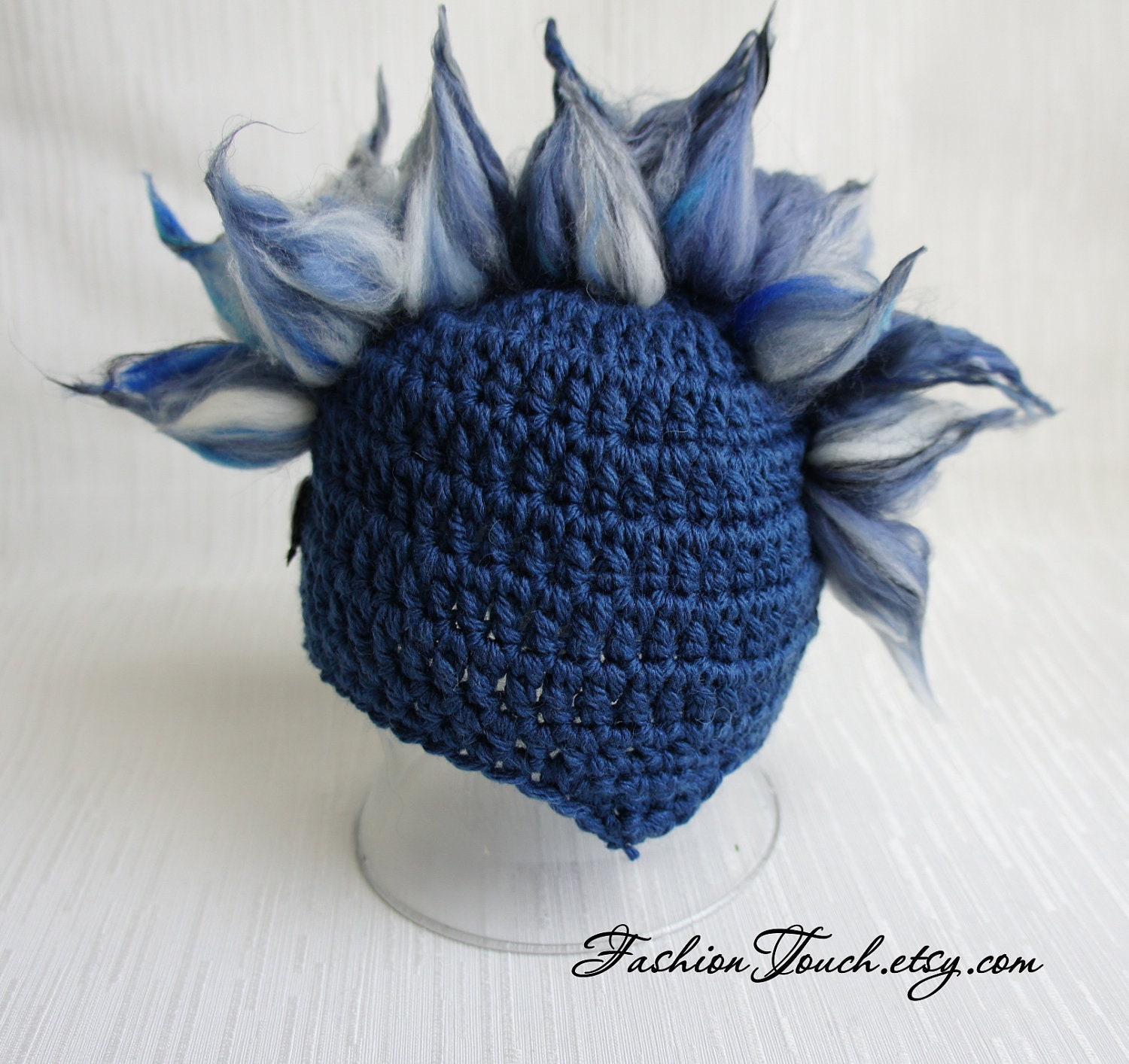 Mohawk Hat, Boy Hat, Baby Hat, Hat Photo Prop, Super Cool Beanie with Blue and Gray Mohawk