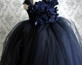 Flower girl dress Navy Blue tutu dress, flower top, baby tutu dress, toddler tutu dress