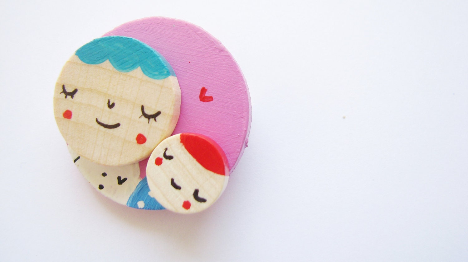 Maternity wooden brooch, hand painted brooch mother and child