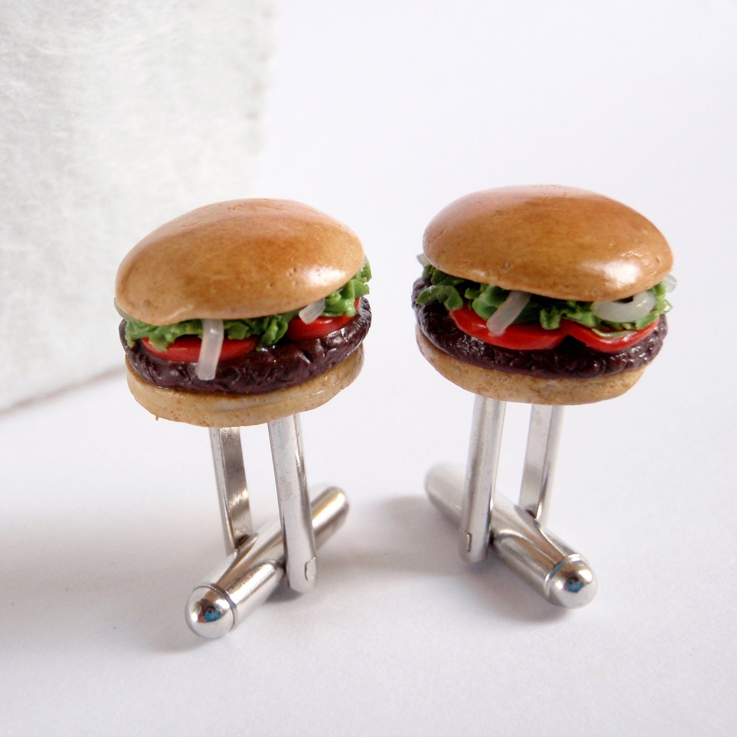 Hamburger Cufflinks - Customize your Burger Cuff Links - Miniature Food Jewelry Collectable - Schickie Mickie Original 100% Handmade
