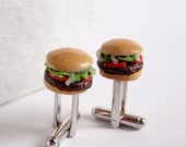 Mini Hamburger Cufflinks - Miniature Food Jewelry Collectable - Schickie Mickie Original 100% handmade