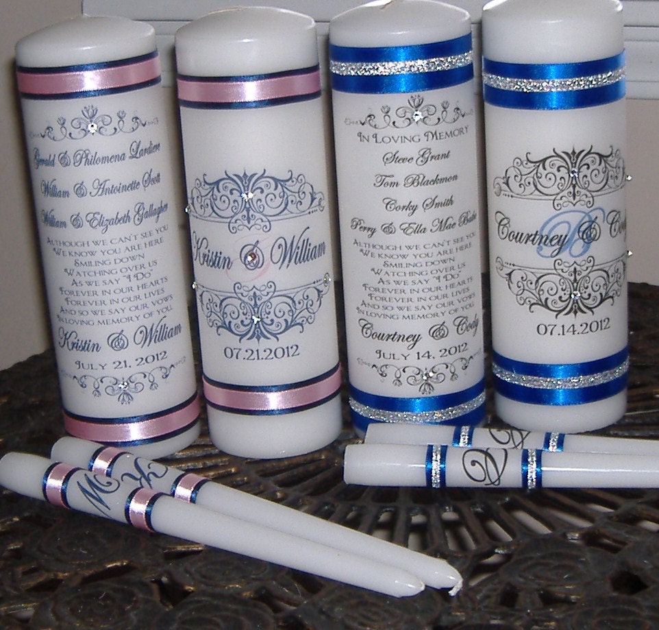 Damask Monogram Unity Memorial Candle Set, Wedding Candle, Memory Candle,