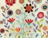 Collage Birds and Flowers Art Print, Mixed Media Large Poster Print 16 x 20 Inches, Floral Home Decor