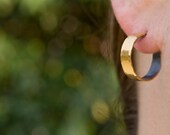 Small Hammered Hoop Earrings Wide 22k Gold and Blackened Sterling Silver Bimetal