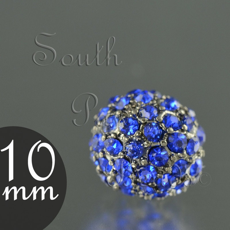 10mm pave crystal bead, Gunmetal with Sapphire Blue Crystals (1)