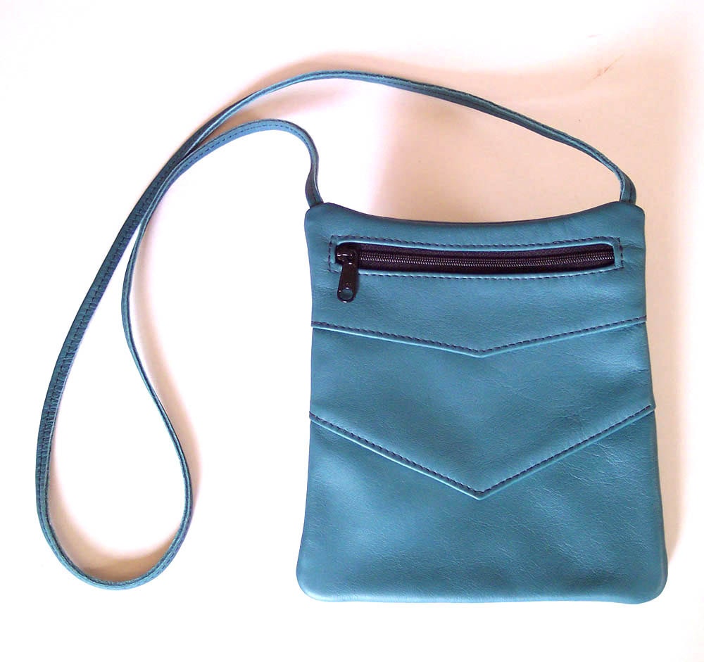Teal Green Leather Purse Handbag - Rectangular Cross Body Style