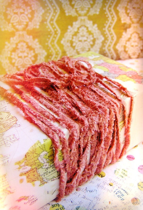 Cherry Cola Sorbet Fizz slim ribbon luxe vintage style fringe trim fabulous embellishment and wrap supply - 15 yards