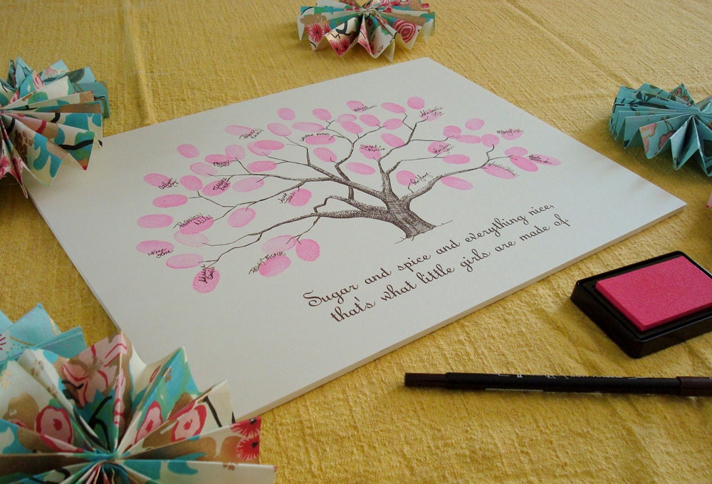Baby Shower Thumbprint Tree Guestbook Poster - Personalized Nursery Wall Art