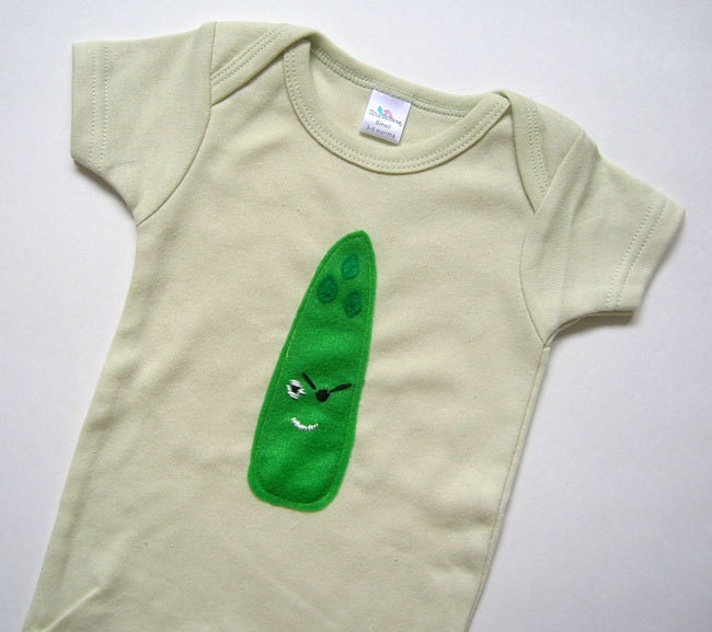 Asparagus Pirate on Green Onesie Size 6 to 12 Months