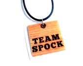 Team Spock Necklace, Woodgrain Star Trek Inspired Jewelry by Bohemian Bear, Affordable Costume Jewelry