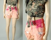 vintage abstract TRIBAL CROP TOP tie womens s/m