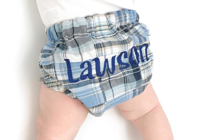 EMBROIDERED Patchwork Plaid Diaper Cover