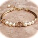 Pearl Bridal Bracelet, Champagne Crystal Bracelet, Rhinestones, Cream Pearls and Golden Shadow Bangle Bracelet, Gold Bracelet