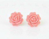 Coral Rose Earrings, Coral Pink, Shabby Chic, Vintage Style