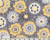 YELLOW, WHITE and BLACK, and Gray Floral Fabric New 100% Cotton Flowers, Modern