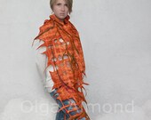 Scarf. Felted Scarf .Hand dyed.Handmade wool and silk scarf.Tangerine tango color.
