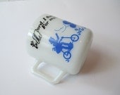 Vintage Hazel Atlas Milk Glass Blue Black Kiddie Cup