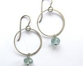 Gemstone Earrings with Oxidized Silver, Silver and gemstone earrings, Dainty circle earrings